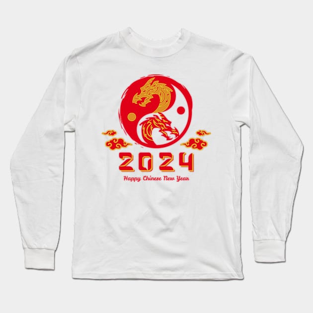 2024 Year of the Dragon, Hello 2024, New Years Eve Shirts, Chinese New Year 2024, Christmas Gifts 2023 Long Sleeve T-Shirt by sarcasmandadulting